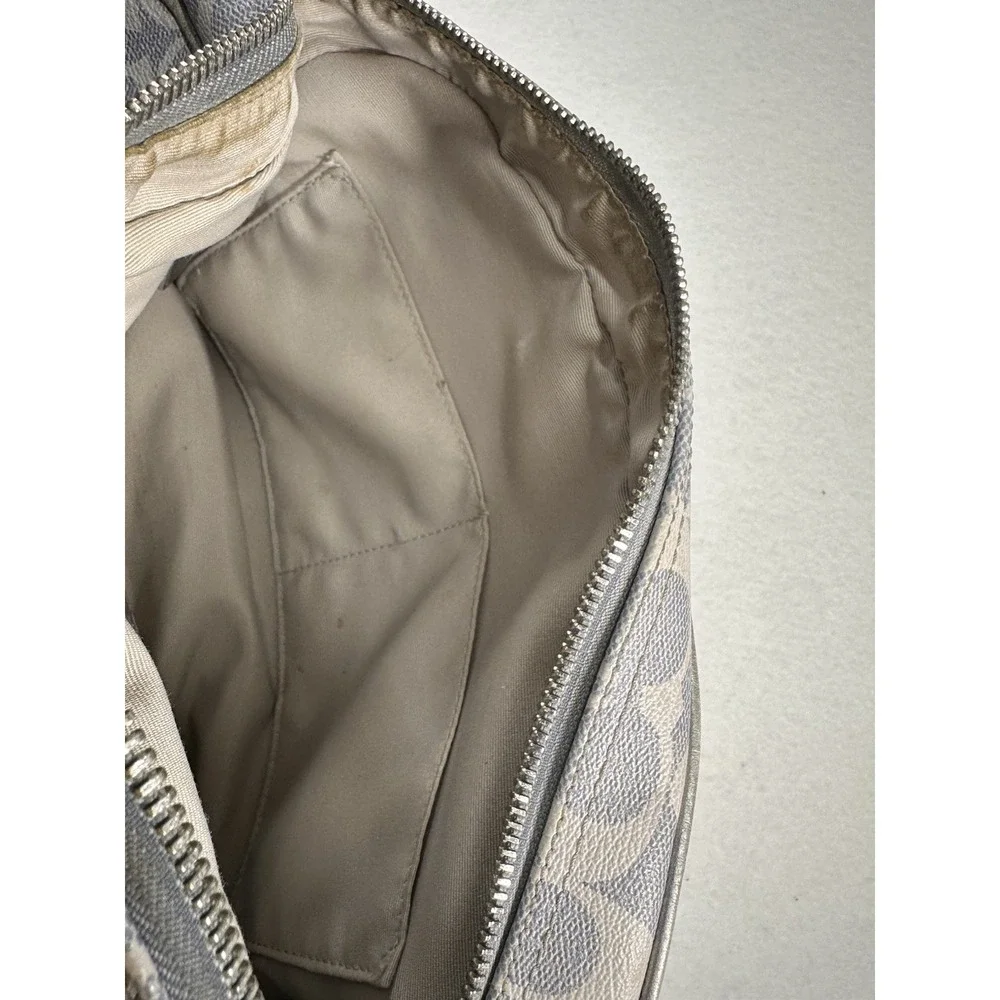 COACH F18919 Signature Satchel Handbag Metallic Silver Grey Canvas Shoulder Bag